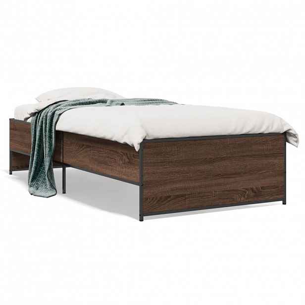 vidaXL Rám postele hnědý dub 90 x 200 cm kompozitní dřevo a kov