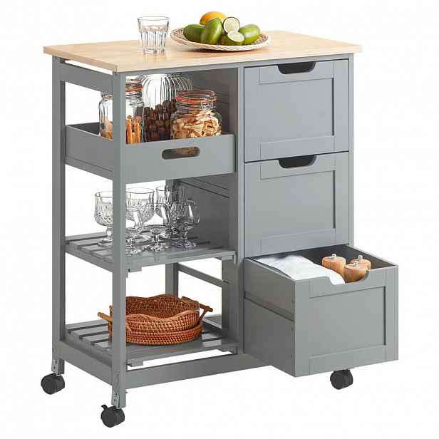 SoBuy KUCHYŇSKÝ VOZÍK se 3 zásuvkami Šedá 67x37x84.5cm Moderní