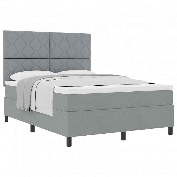 vidaXL Postel s boxspringem s čelo Světle šedá 140 x 190 cm textil