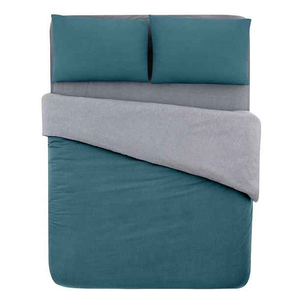 Bavlněné povlečení na dvoulůžko/prodloužené s prostěradlem v petrolejové barvě/šedé 200x220 cm – Mila Home