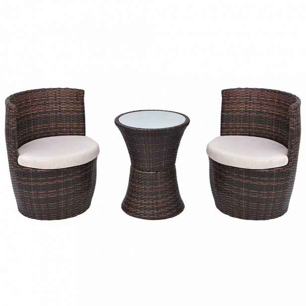Bistro set polyratan / látka Hnědá