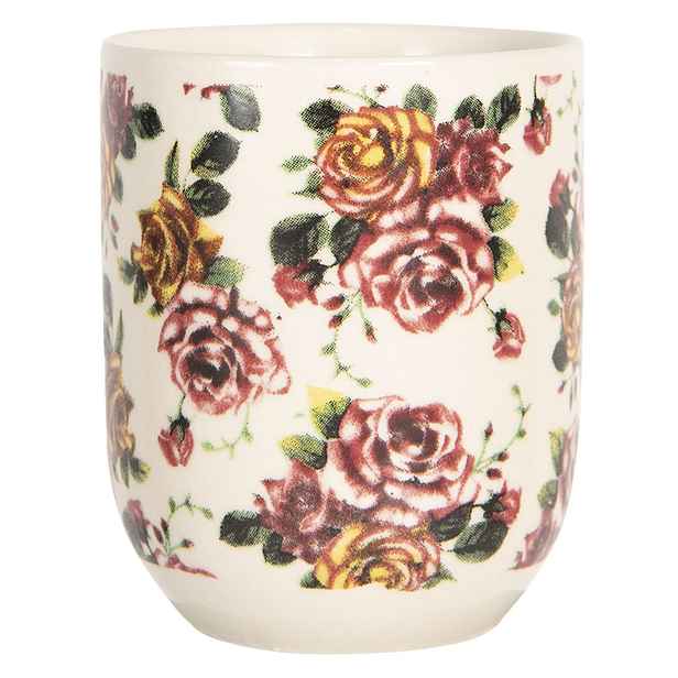 Porcelánový kalíšek na čaj s květy růží - ∅ 6*8 cm / 0,1L Clayre & Eef