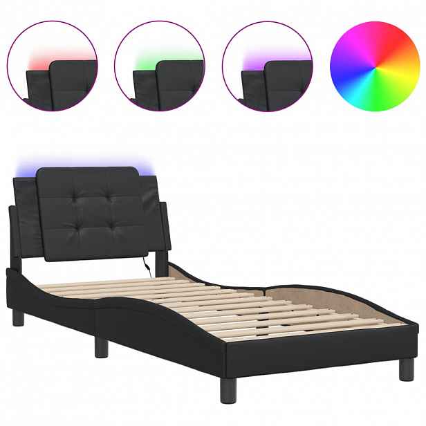 vidaXL Rám postele s LED bez matrace Zadar černý 90 x 190 cm