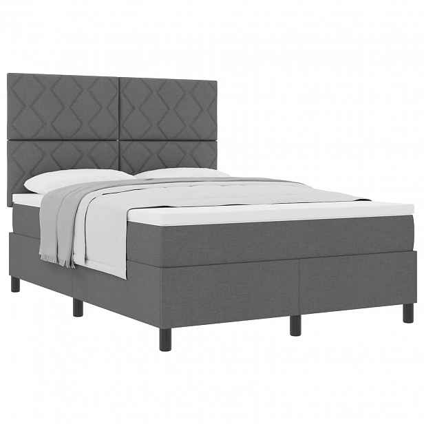 vidaXL Postel s boxspringem s čelo Tmavě šedá 140 x 190 cm textil