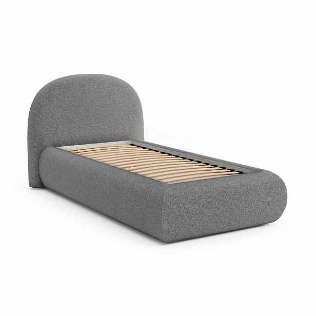 Beautysofa ČALOUNĚNÁ POSTEL Motti 90×200, jednolůžko s úložným prostorem, bez matrace, tmavě šedá