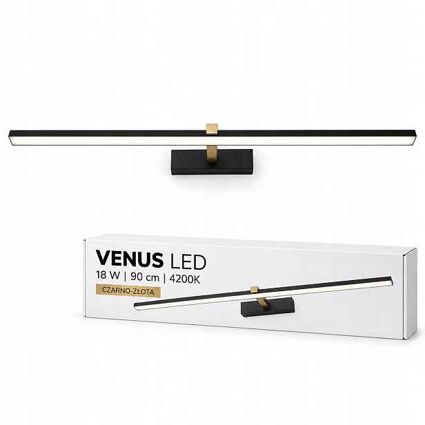 Koupelnové Led svítidlo Venus 90 cm 18W černo-zlaté 4200K IP44 1100lm nástěnné