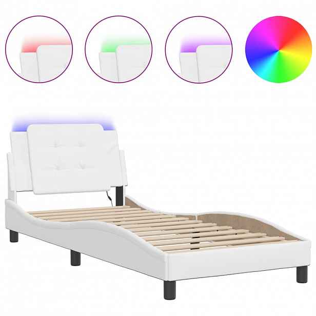 vidaXL Rám postele s LED bez matrace Zadar bílý 90 x 190 cm