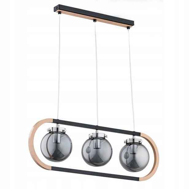 Závěsná lampa černá hnědá trojitá dřevěná skleněná kouřová stínítka Alfa