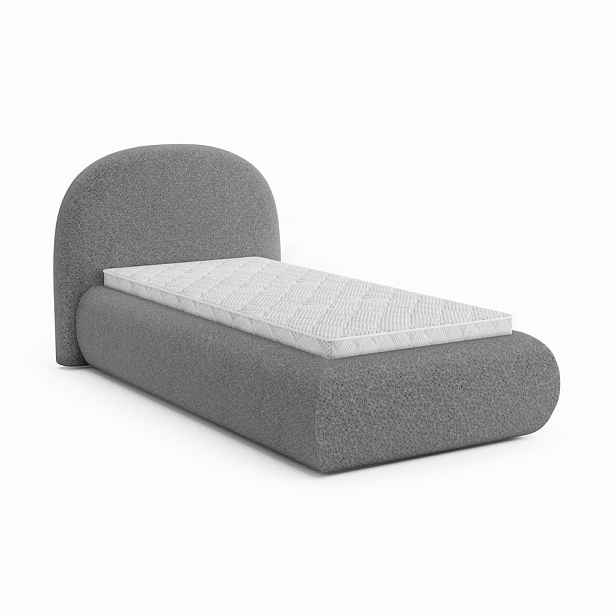 Beautysofa ČALOUNĚNÁ POSTEL Motti 90×200, jednolůžko s úložným prostorem a pěnovou matrací 10 cm, tmavě šedá