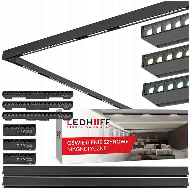 Magnetická lišta 2x 1 m 6x Led čočková lampa 3 Barvy Světla bodová