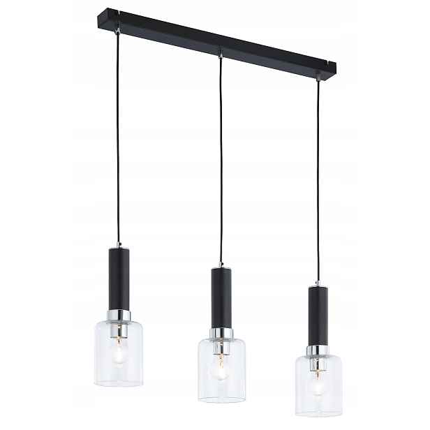 Závěsná lampa Tuluza Černá Stříbrná Skleněné Stínidla 3xE27 Stropní Svítidlo Dům