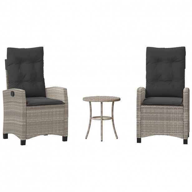 vidaXL 3dílný bistro set s poduškami světle šedý polyratan