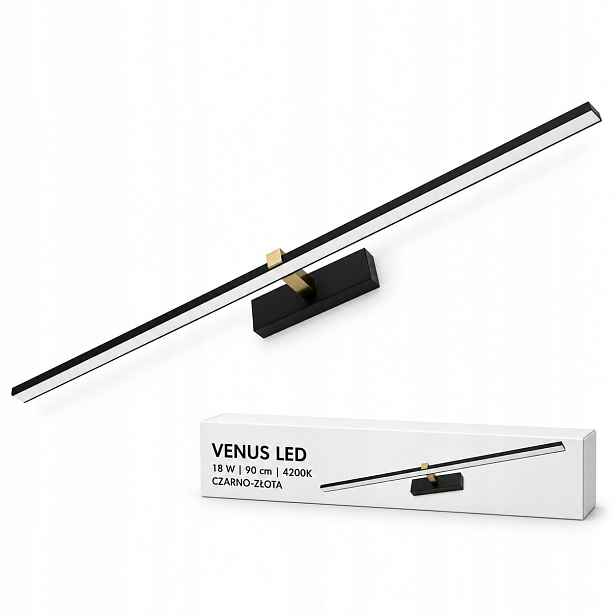 Nadobrazová Led lampa Venus 18W 90 cm černo-zlatá 4200K IP44 1100lm nástěnná