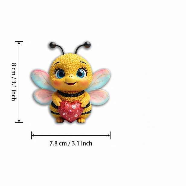 TEMU 1 ks Roztomilý magnet s korálkovou včelou, lesklým srdcem a černými anténami - Akrylové a gumové měkké magnety na ledničku, nástěnku - Netoxické