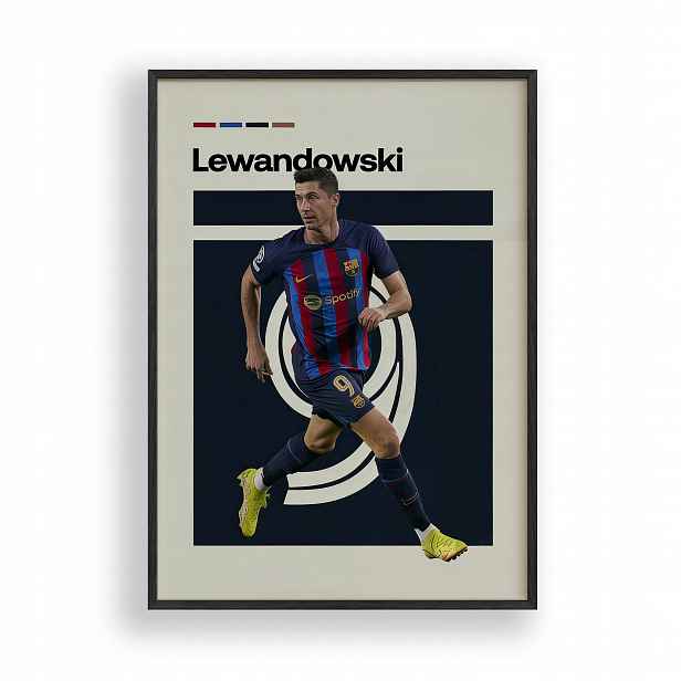 Plakát Lewandowski Fc Barcelona Obraz Rámeček Dřevěný Černý 30x40 cm