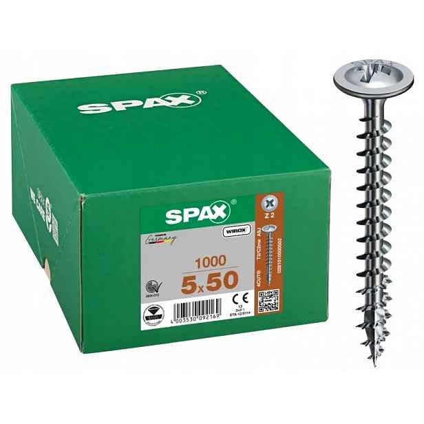 Podkladový Šroub 1000 Ks 5.0*50 2 Bílý Pozink Spax