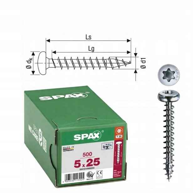 Univerzální šroub do dřeva spax 5 x 25 Wirox Hb Tx 500 ks