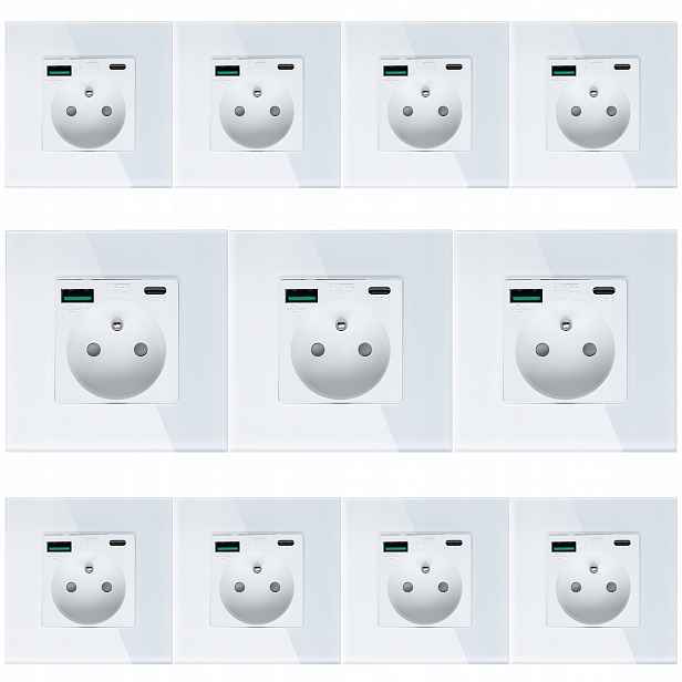 11 x Elektrická Zásuvka Nástěnný Kontakt S Vestavěnou Nabíječkou Usb Zásuvka