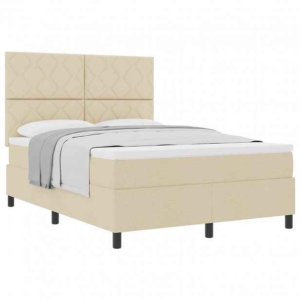 vidaXL Postel s boxspringem s čelo Krémová 140 x 190 cm textil