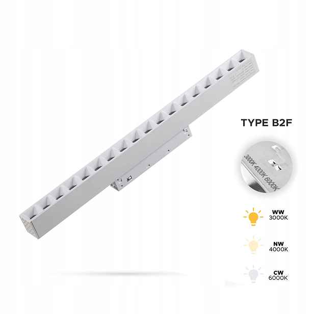 Lineární reflektor Bílý Grille 18W 3CCT Typ B2F pro Smart Track 48VDC