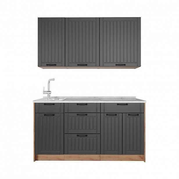 Vicco JEDNOTKOVÁ KUCHYNĚ Fame-Line, Tmavě šedá/Zlatý mocný dub, 150 cm, PD Mramor