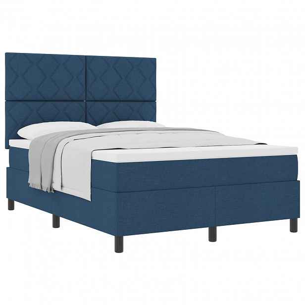 vidaXL Postel s boxspringem s čelo Modrá 140 x 190 cm textil
