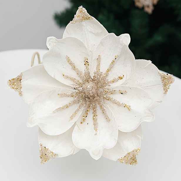 TEMU Sada 2 umělého vánočního muškátku, magnolie s třpytkami, stonky 24 cm (9,4 palce), ideální pro vánoční dekorace, svatby, věnce a fotografické