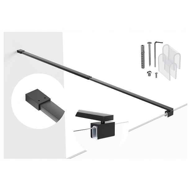 Držák do kabiny nastavitelný od 69,5 do 120 cm, sklo 6-8 mm, černá matná barva
