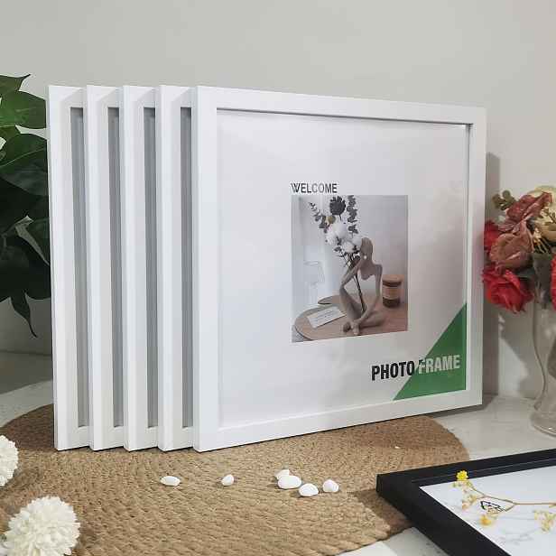 TEMU Sada 5 čtvercových fotorámečků 15/20/25/30 cm - Moderní nástěnné a stolní rámečky s akrylovým sklem, 3 barvy minimalistické dekorace pro domácí