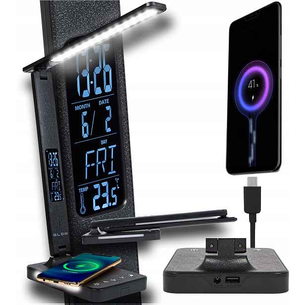 Lampička Na Stůl Noční Rýsovací Hodiny Budík Indukční Nabíječka Qi 10W