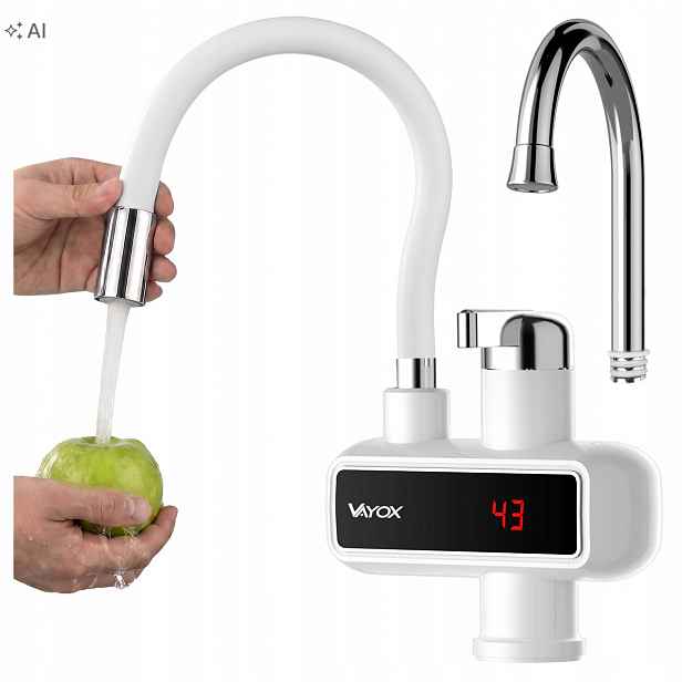 Průtokový Ohřívač Vody Elektrický Flexibilní Výtok 3 kW Bílý Vayox