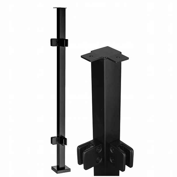 Rohový Sloupek 100 cm Sklo 4 Úchytky 40x40 Černý Nerezový Loft