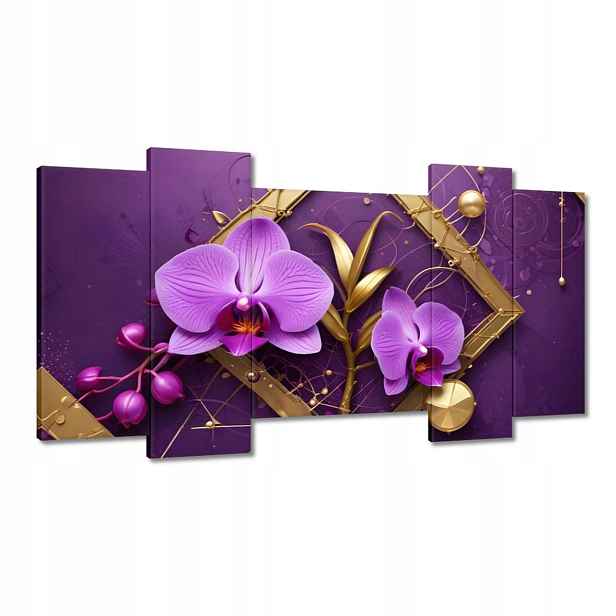 Obrazy 120x65 Fialové orchideje a zlato