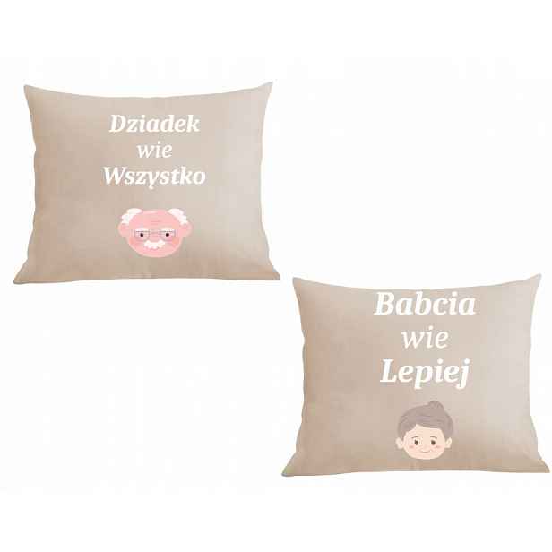 Dvě Polštáře povlak Dárek Dědeček ví všechno, babička ví lépe