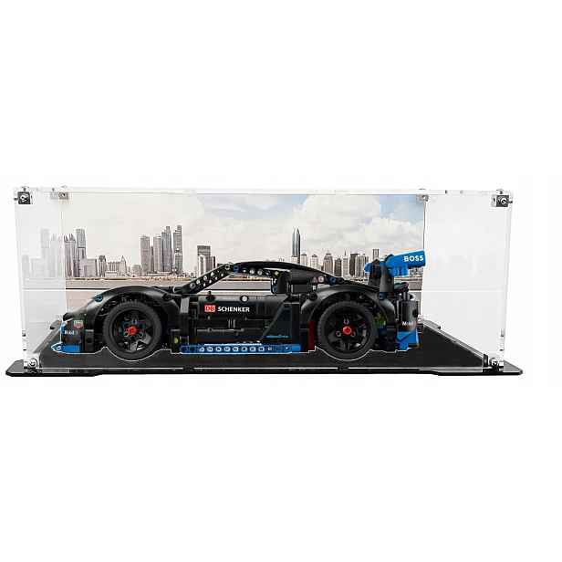 Vitrína s černou základnou a pozadím pro sadu Lego 42176 – Porsche GT4