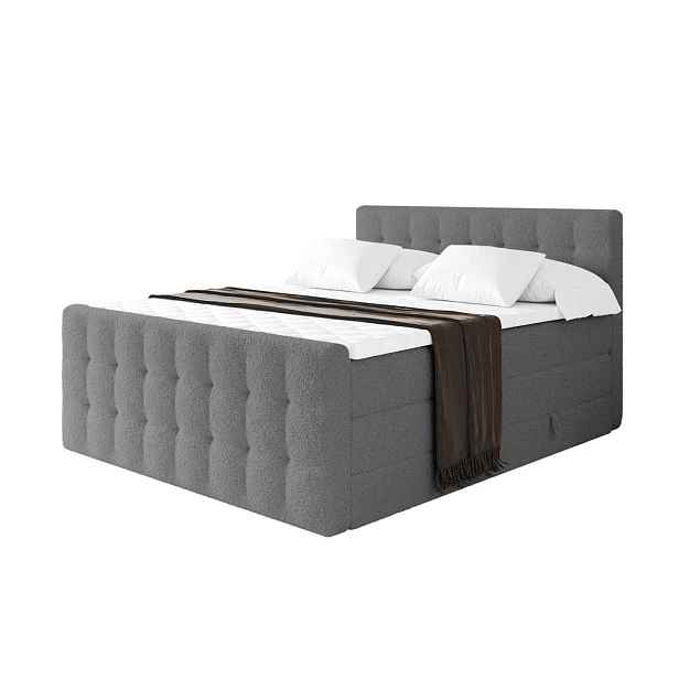ALTDECOR BOXSPRINGOVÁ POSTEL s matrací H3/H4 - IGAN-Z KING - 160x200 cm Šedá
