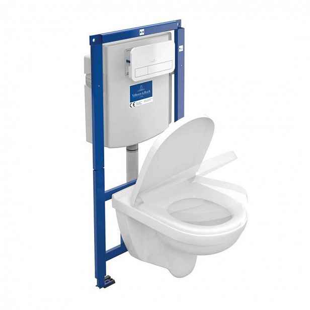 Villeroy & Boch O.novo - Set předstěnové instalace ViConnect, klozetu a sedátka, DirectFlush, SoftClosing, a tlačítka E200, bílá 5660D301