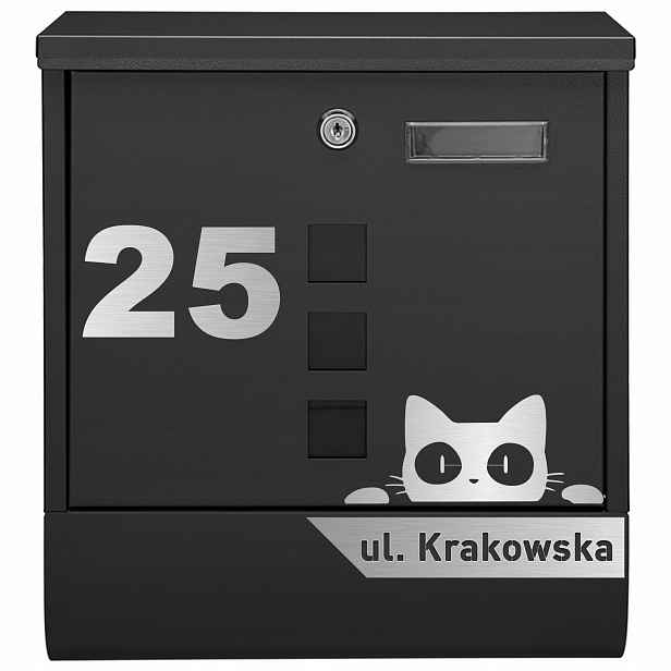 Černá Poštovní Schránka Na Dopisy Vzor 2 Kočička Laminát Stříbrná
