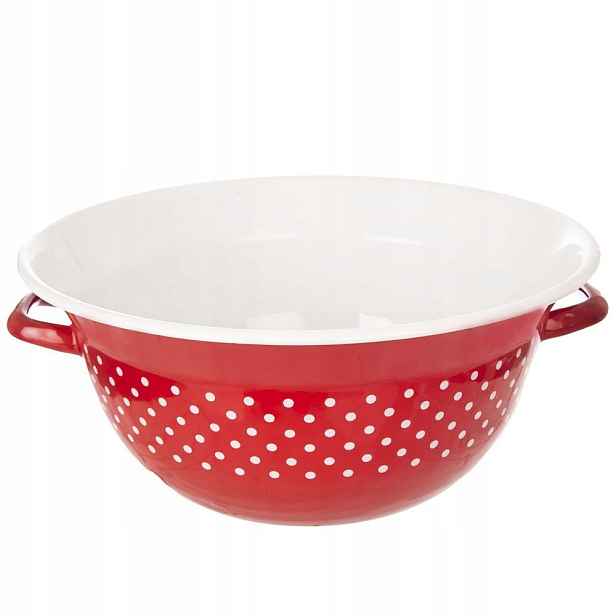 Smaltovaná kuchyňská mísa Tecka s červeným hrachem 34 cm, 9 l