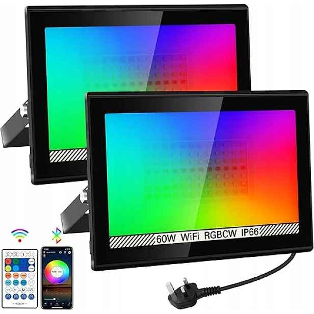 Rgb reflektory 60W IP66 s aplikací a dálkovým ovládáním – sada 2 ks