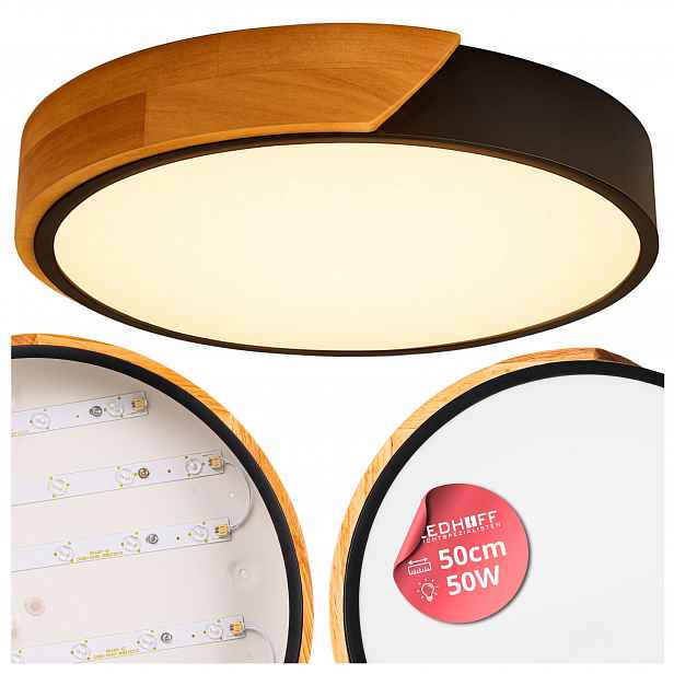 Stropní svítidlo Stropní Svítidlo Led s dřevem 50 cm 50 W Černá kulatá Na Omítku boho