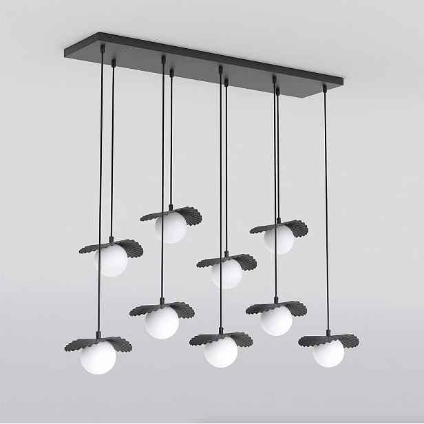 Závěsná lampa Flora 9 černá, opálová stínítka, 9×G9 Led