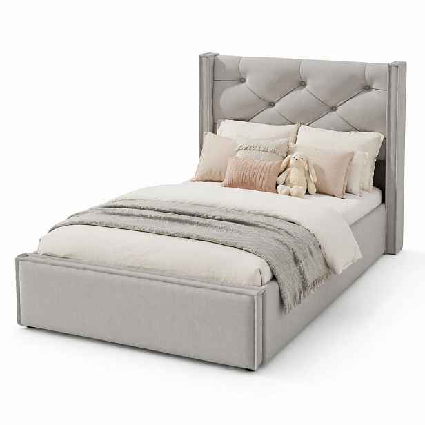 CHICFURN ČALOUNĚNÁ POSTEL 90/200 cm ve světle šedé barvě s úložným prostorem a matrací