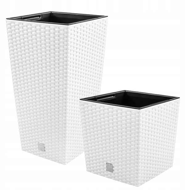 2 x ratanové květináče bílé vložky – 26 cm a 75 cm