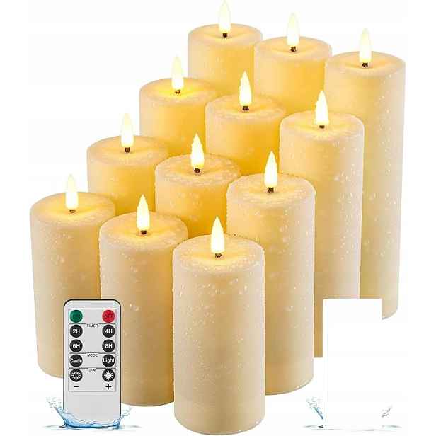 Voděodolné venkovní svíčky, bezplamenné baterie, dálkový ovladač