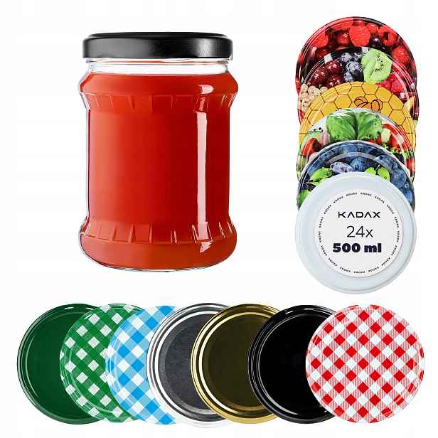 24 x Skleněná Zavařovací Sklenice 500 ml Na Zavařeniny Šroubovací Víčko FI82