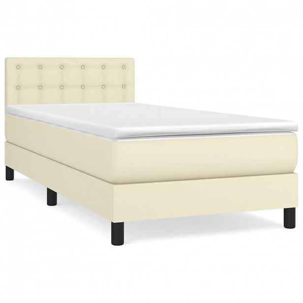 vidaXL Box spring postel s matrací krémová 90x200 cm umělá kůže