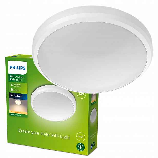 Zahradní lampa Stropní Svítidlo Led 6W 600lm 2700K IP54 voděodolná Bílá Philips