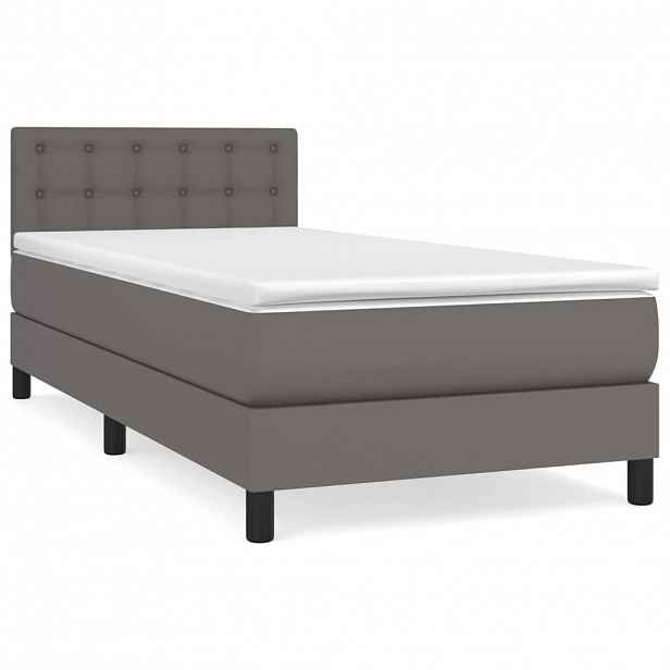 vidaXL Box spring postel s matrací šedá 90x200 cm umělá kůže