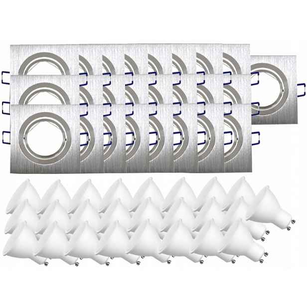25x Hliníková Lampa Inox Stropní Zapuštěná Led Žárovky 1,5W